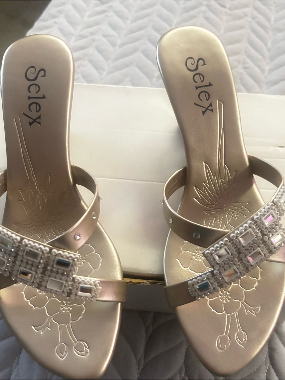 Women's Gold Embellished Slide Sandals
